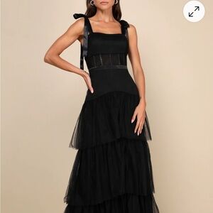 Elegant Black Tiered Evening Dress